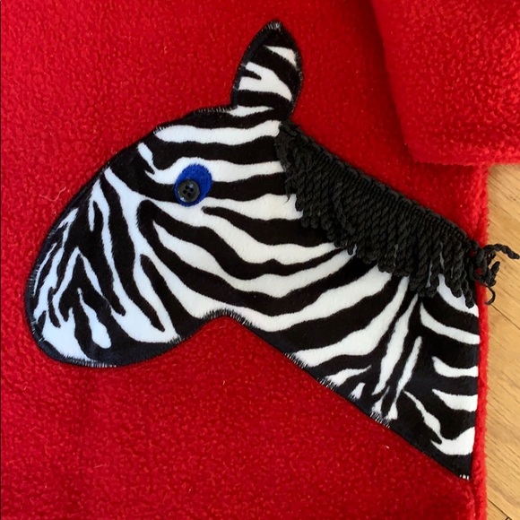 Red Fleece Top with Zebra - Picture 3 of 5